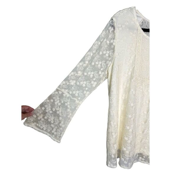 Indigo Soul Women’s L Lace Overlay Bell Sleeve Blouse - Picture 5 of 8